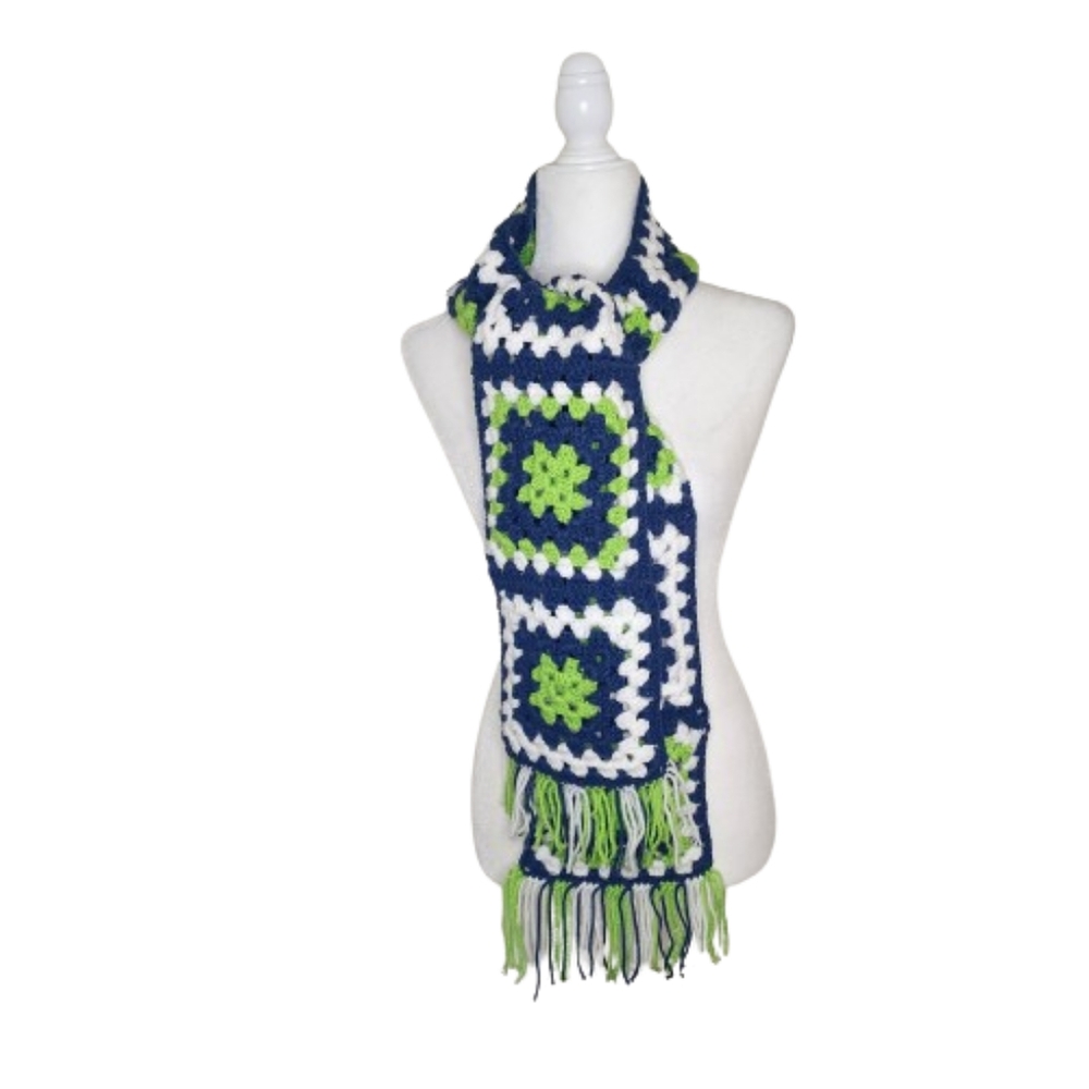 Handmade Crocheted Granny Square Scarf, OS Long